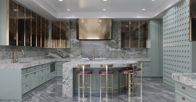 A grey marble chef's kitchen on the Upper East Side